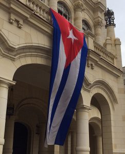 cuban flag on building in cuba